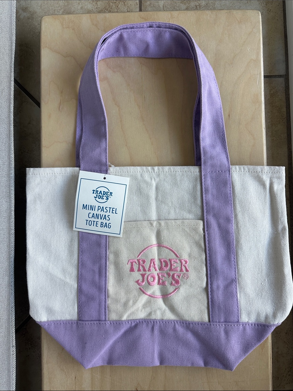 Trader Joe’s Mini Pastel Canvas Tote Bag - Lavender and Cream